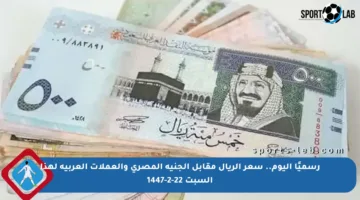 رسميًا اليوم.. سعر الريال مقابل الجنيه المصري والعملات العربية لهذا السبت 22-2-1447
